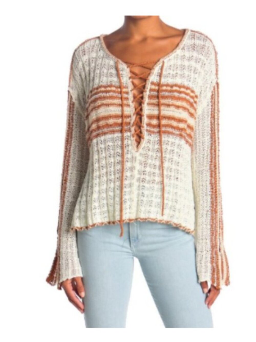 Free People Marina Bay Lace Up Sweater XS